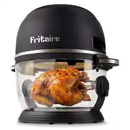 Fritaire - Non-Toxic Air Fryer - Glass Air Fryer, 5qt, Teflon-Free, PFOA- Free, w/ Accessories - Rotisserie and Tumbling Basket - Midnight Black