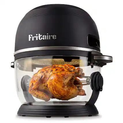 Front. Fritaire - Non-Toxic Air Fryer - Glass Air Fryer, 5qt, Teflon-Free, PFOA- Free, w/ Accessories - Rotisserie and Tumbling Basket - Midnight Black.
