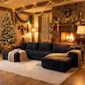 FUFU & GAGA - Modular Plush Velvet Sectional Sofa with Chaise, Soft High-Density Foam, Pet-Friendly Living Room Boneless Couch - Black