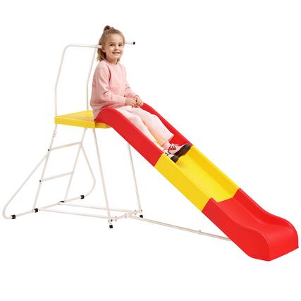 Front. Qaba - Slide for Kids, Metal Freestanding Playground Equipment with Climbing Ladder, for Backyard, Outdoor.