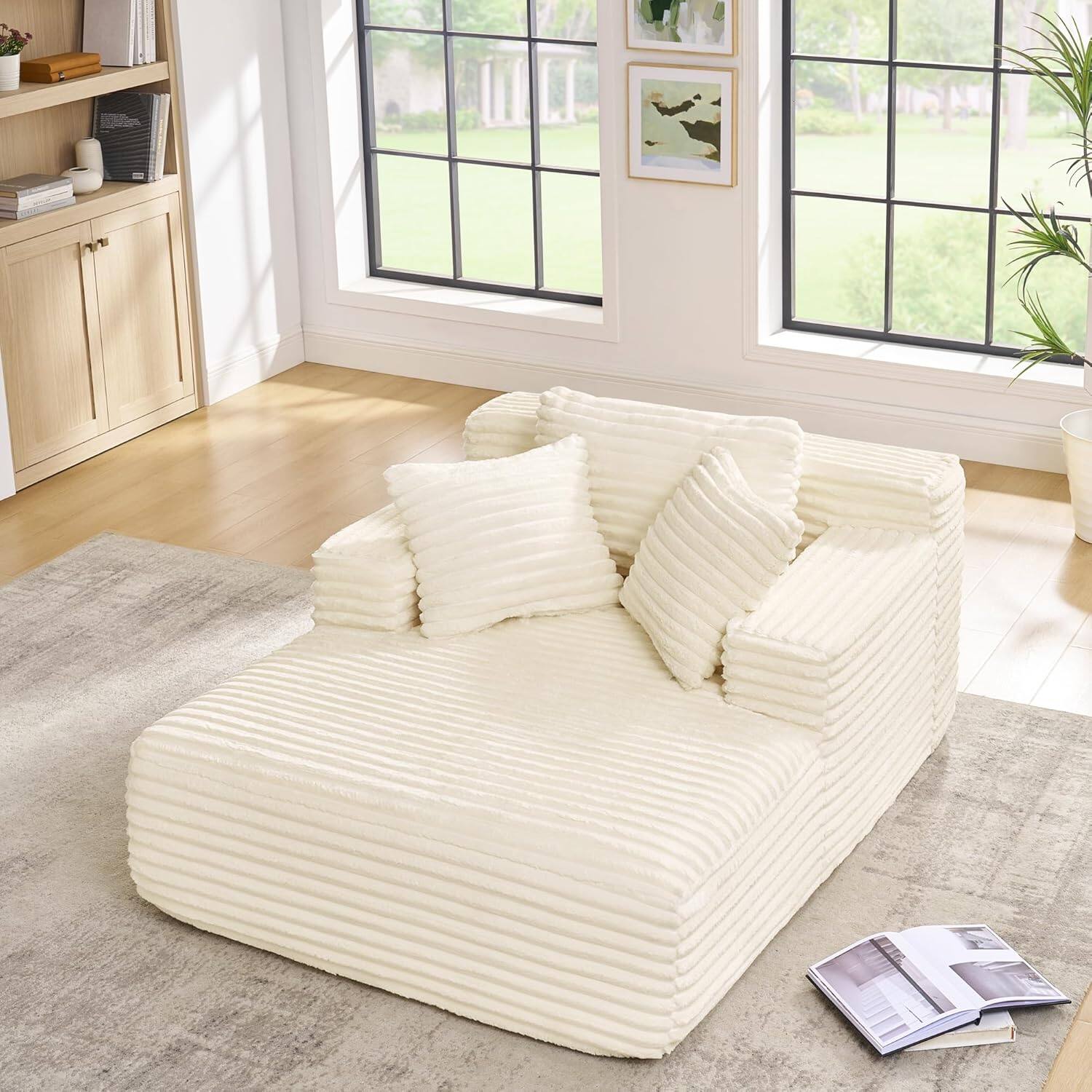 Alt View 3. Trinkets Crazed - Oversized Corduroy Compressed Chaise Lounge with High-Density Sponge - beige.