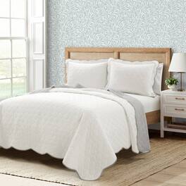 Hivvago - Full/Queen Scalloped Edge Reversible Thin Light Quilt Set - White Grey
