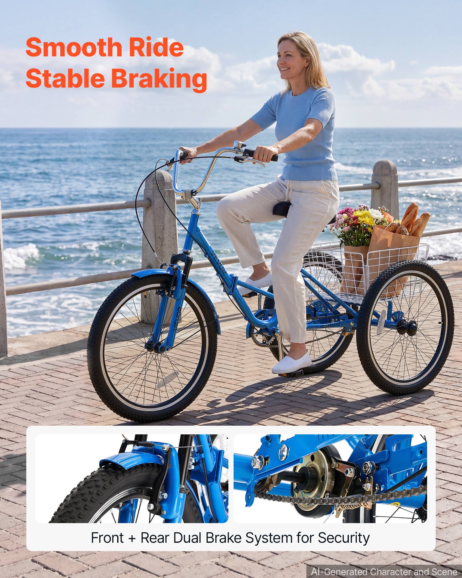 Smooth Ride Stable Braking

VEVOR

Front + Rear Dual Brake System for Security

AI-Generated Character and Scene
