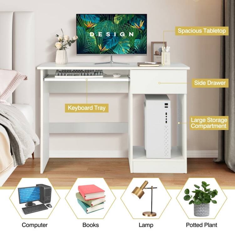DESIGN Spacious Tabletop Side Drawer Keyboard Tray Large Storage Compartment Computer Books Lamp Potted Plant