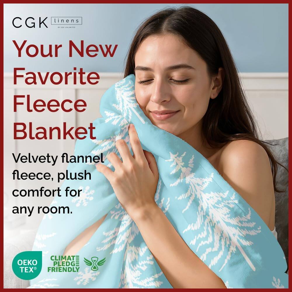 CGK Linens - Your New Favorite Fleece Blanket  
Velvety flannel fleece, plush comfort for any room.  
CLIMATE PLEDGE FRIENDLY  
OEKO TEX