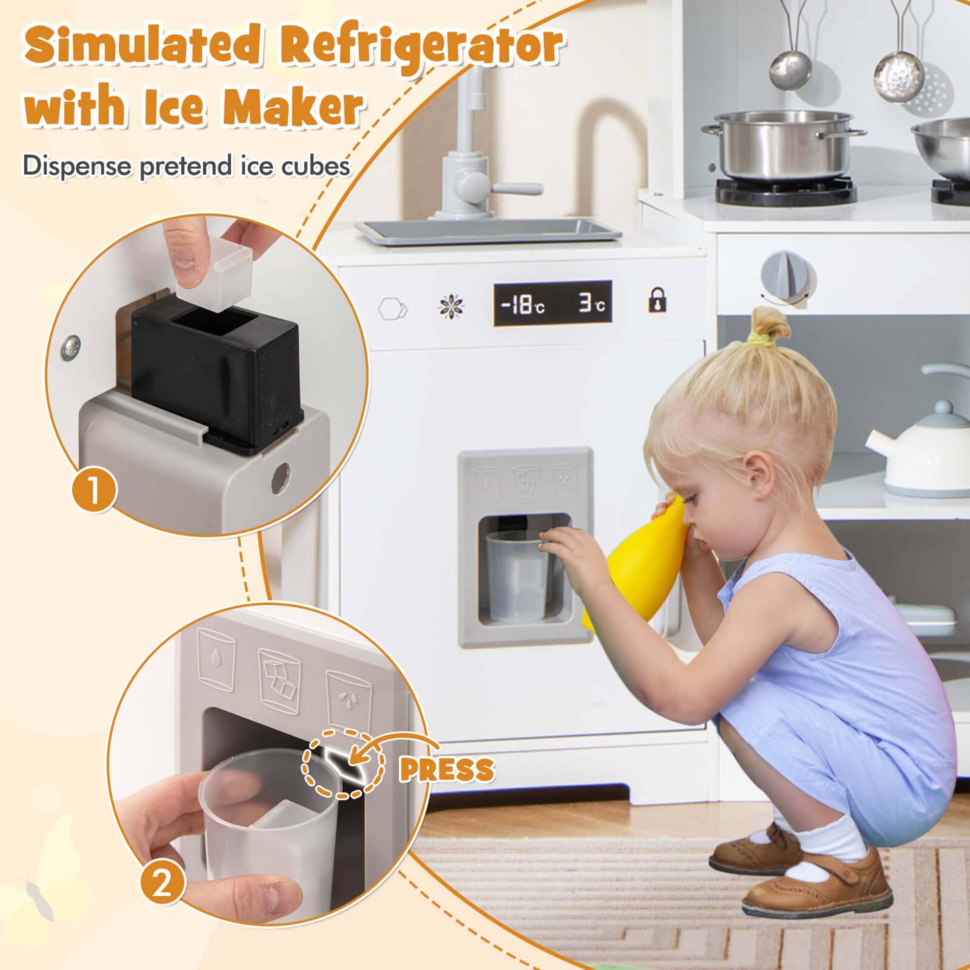 Simulated Refrigerator with Ice Maker  
Dispense pretend ice cubes  

1.  
-18°C 3°C  

2.  
PRESS