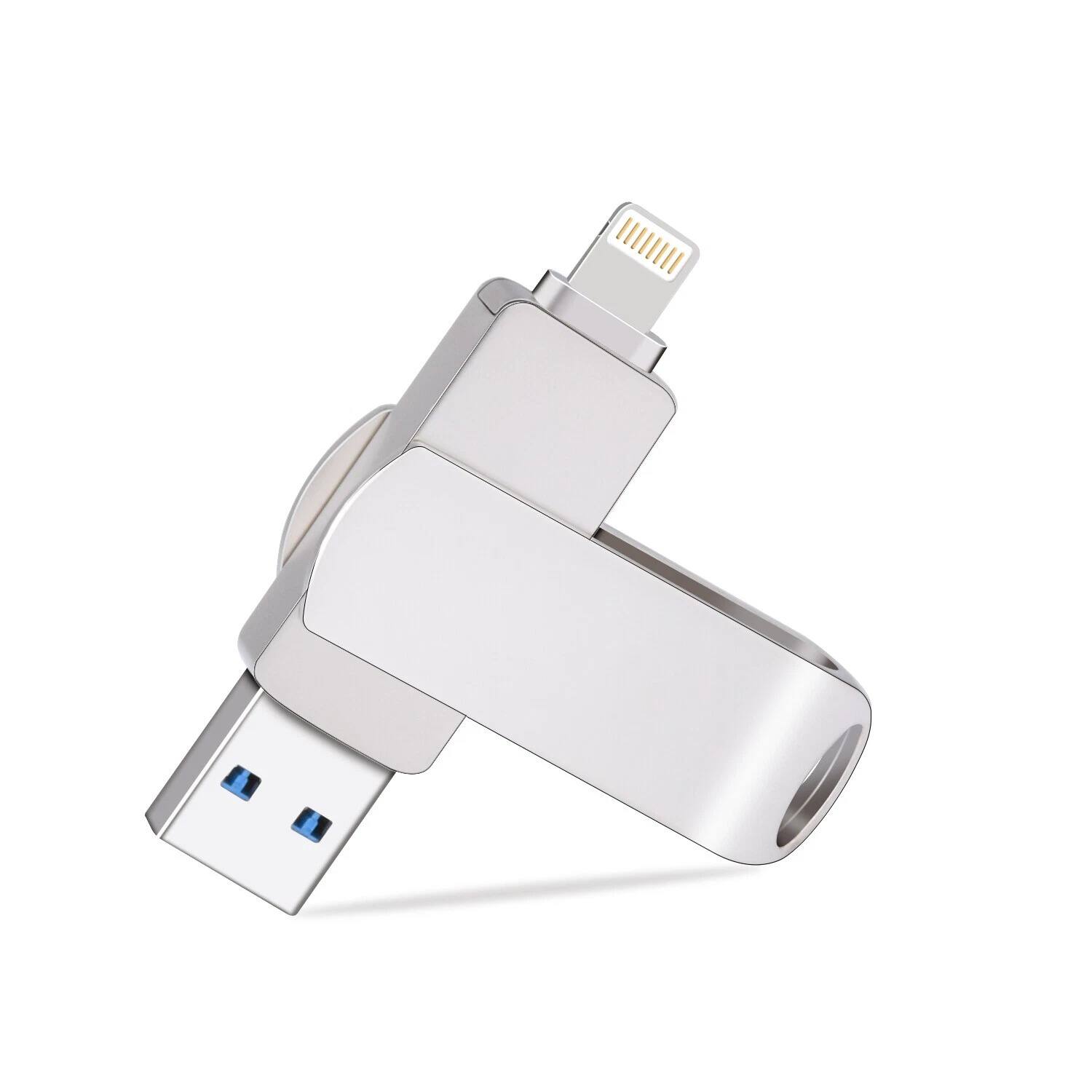 Front. Stock Preferred - 128GB Dual Lightning USB 3.0 Flash Drive for iPhone/iPad/PC - Silver.
