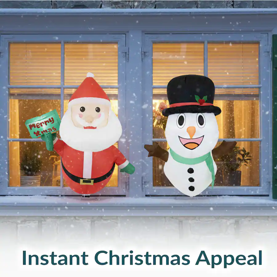 Windows Inflatables Sunnydaze Santa and Frosty Window Christmas Inflatable with LED Lights ...
