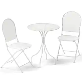 Mondawe - 3 Piece Metal Bistro Patio Round Table and 2 Folding Chairs Set - White