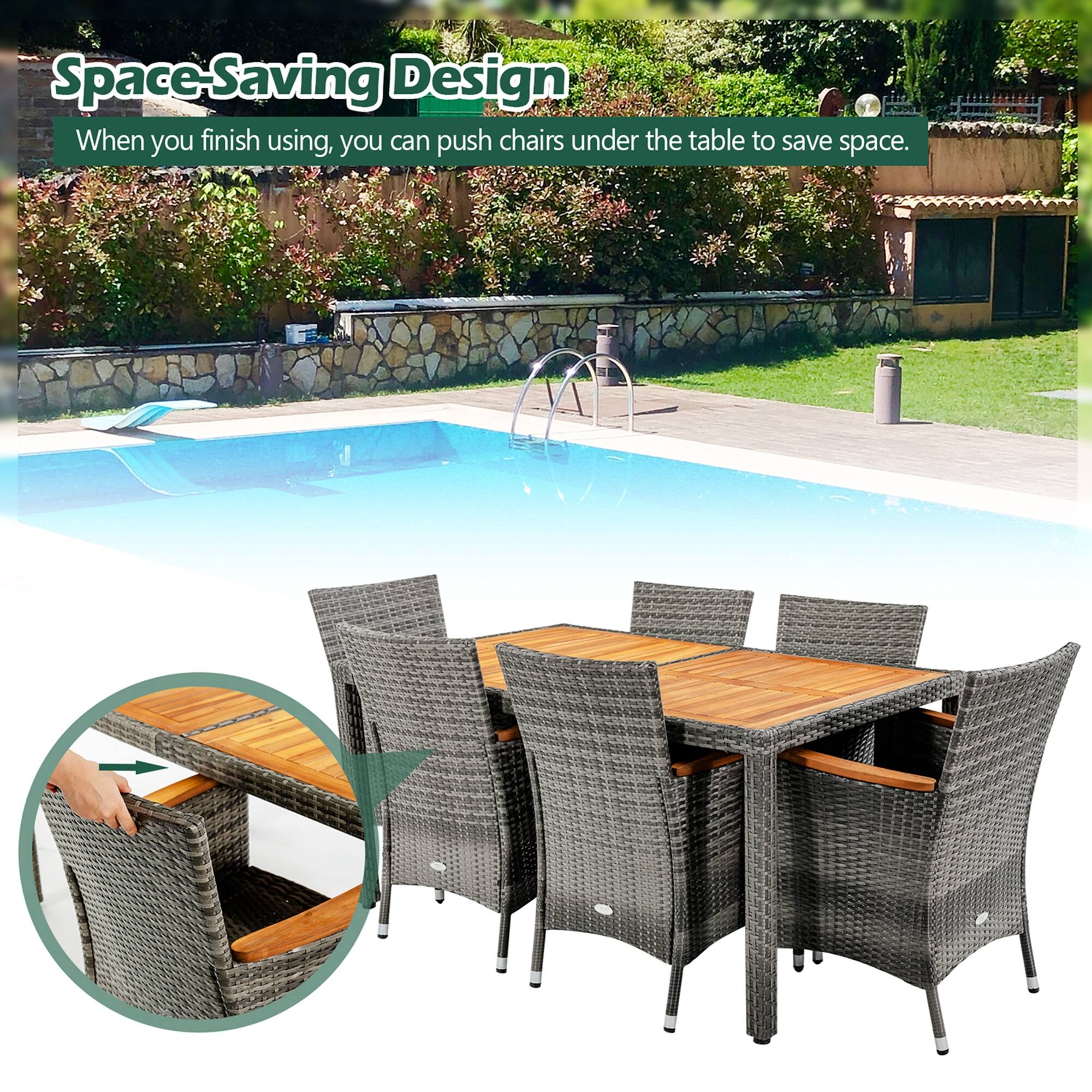 Space-Saving Design: When you finish using, you can push chairs under the table to save space.