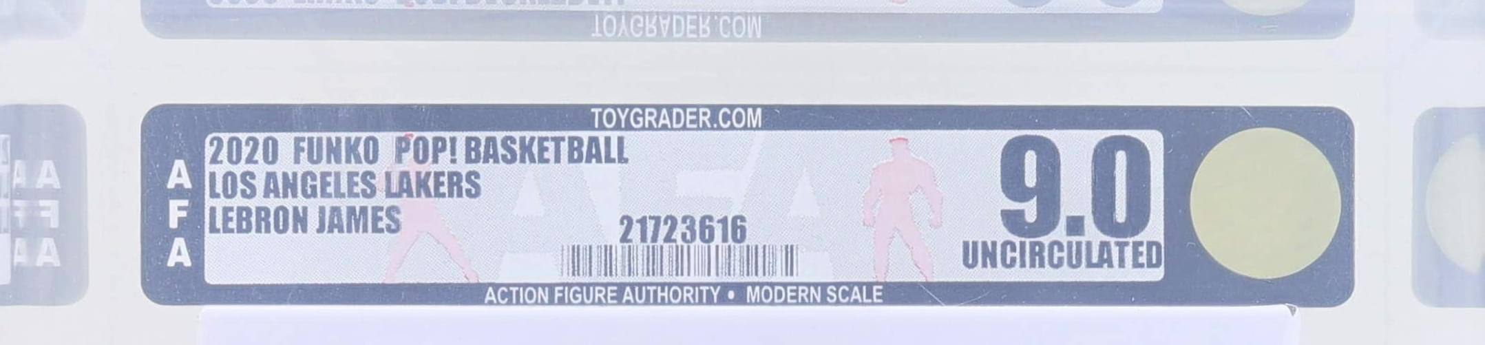 2020 Funko Pop! Basketball  
Los Angeles Lakers  
LeBron James  
21723616  
Modern Scale  
9.0 Uncirculated  
Action Figure Authority  
ToyGrader.com