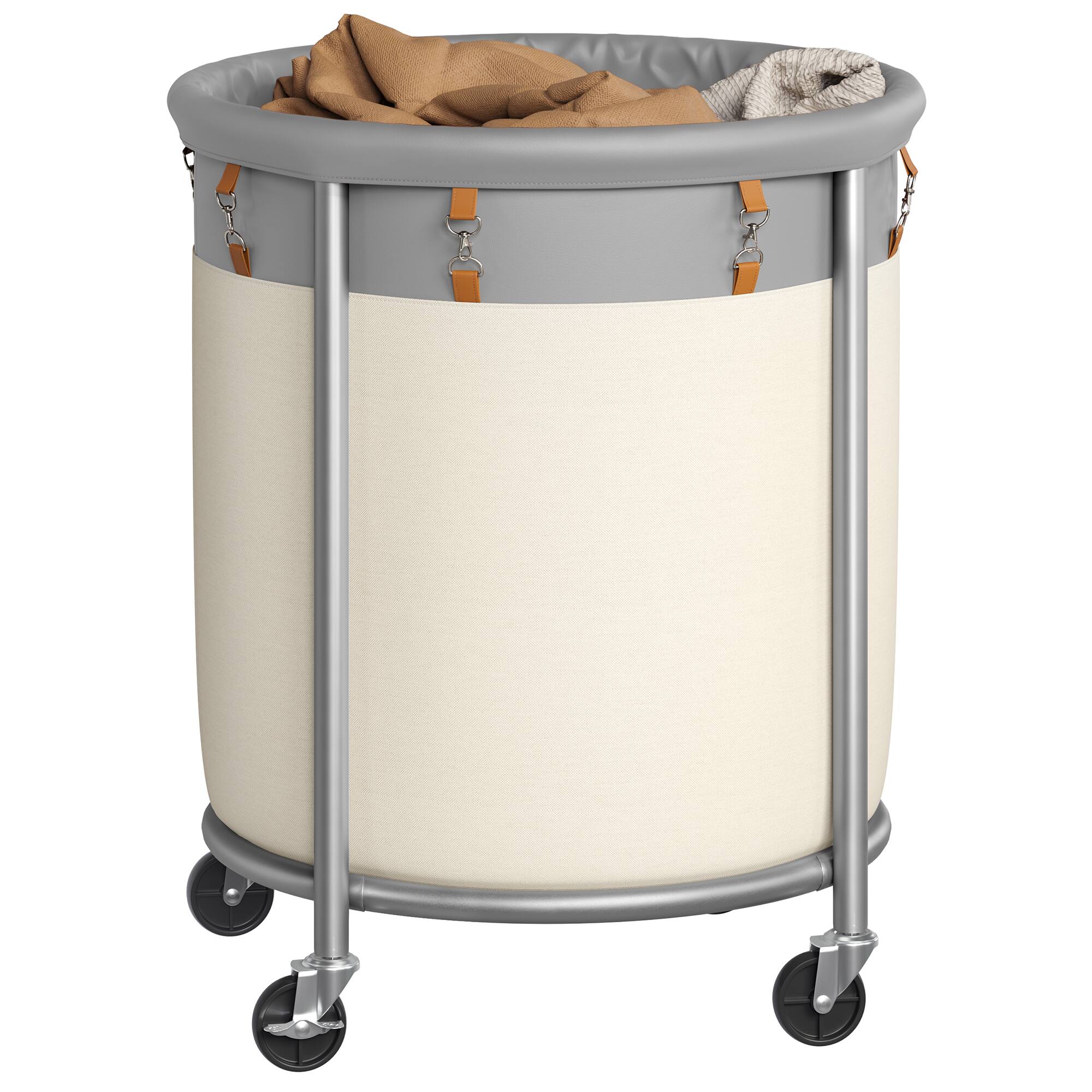 Front. Songmics Home - 50.2-Gallon (190 L) Laundry Basket with Wheels - Dove Gray and Cream White.