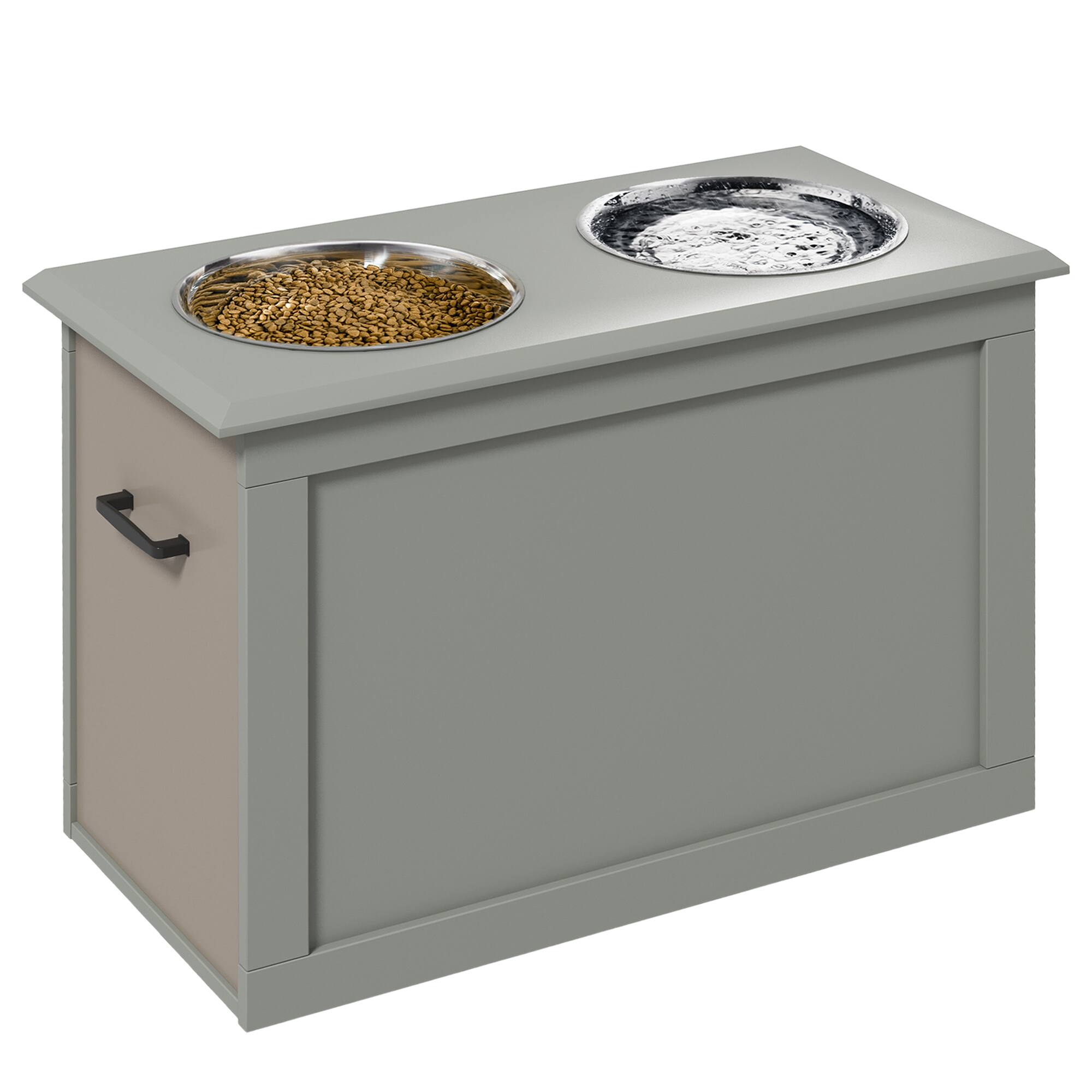 Front. APRILSOUL - Raised Pet Feeding Storage Station with 2 Stainless Steel Bowls Base for Large Dogs and Other Large Pets Gray - Gray.