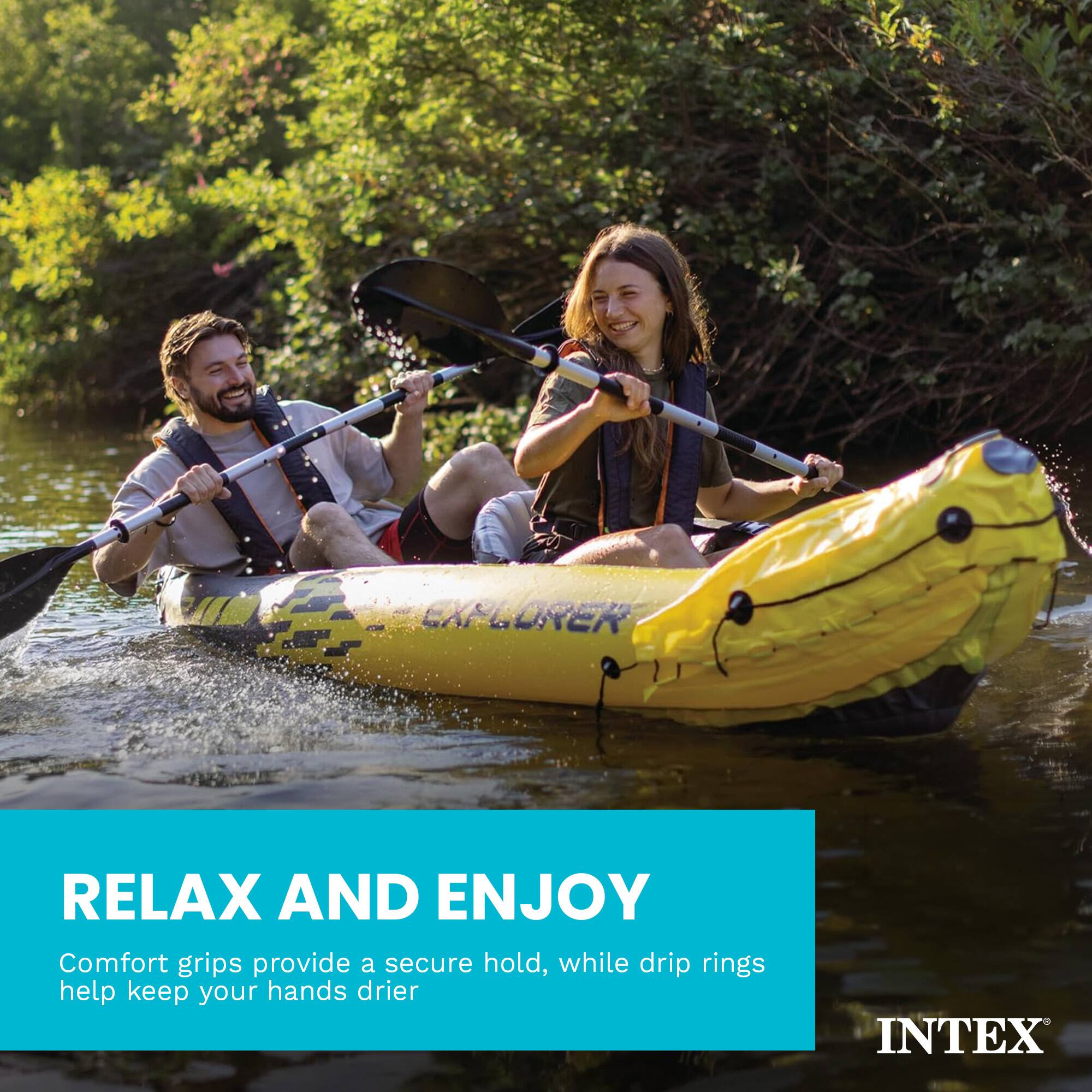 RELAX AND ENJOY

Comfort grips provide a secure hold, while drip rings help keep your hands drier

INTEX