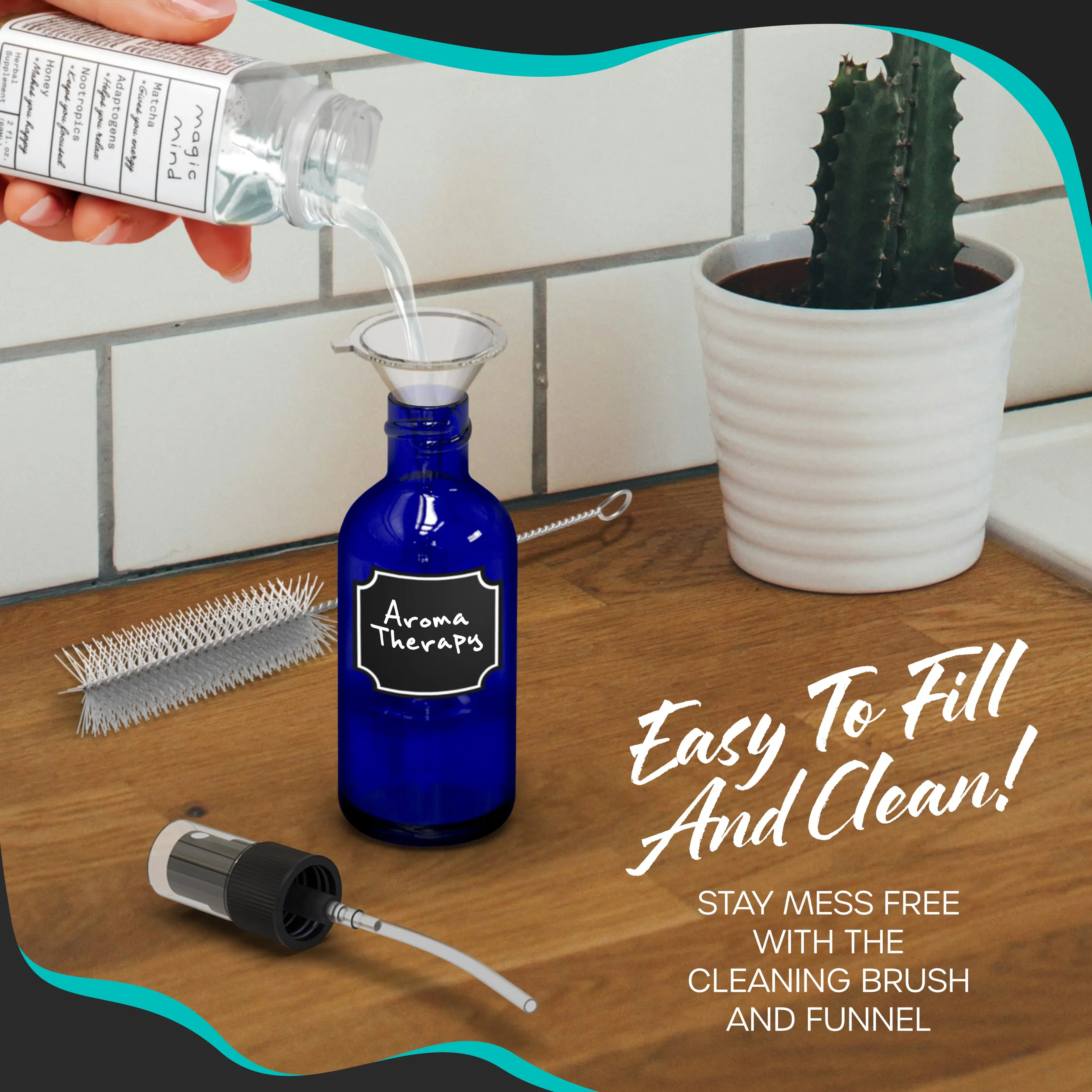 Bupel I Hor aoue -akn Honey "Eas Noot - -tage Adapt P Ma i 2.00  - Wry 1 } Nootropies  doJ 1 togens 1 Matcha 3 fomeel oie liun puw magic Aroma Therapy To Fill Ensy Clean! And STAY MESS FREE WITH THE CLEANING BRUSH AND FUNNEL