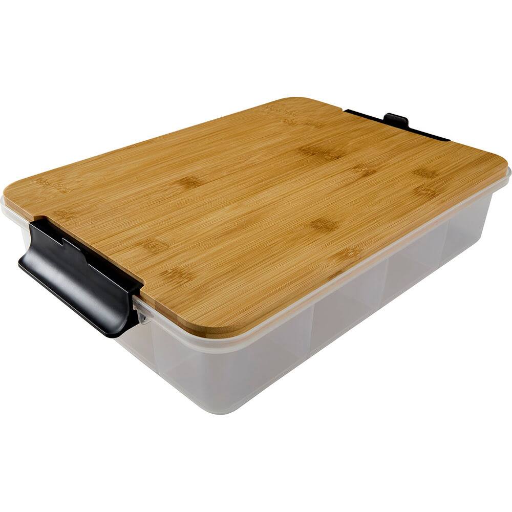 Front. Farberware - 8x13 Build-A-Board ™ Snacklebox with Locking Plastic Cutting Board Lid - Bamboo.