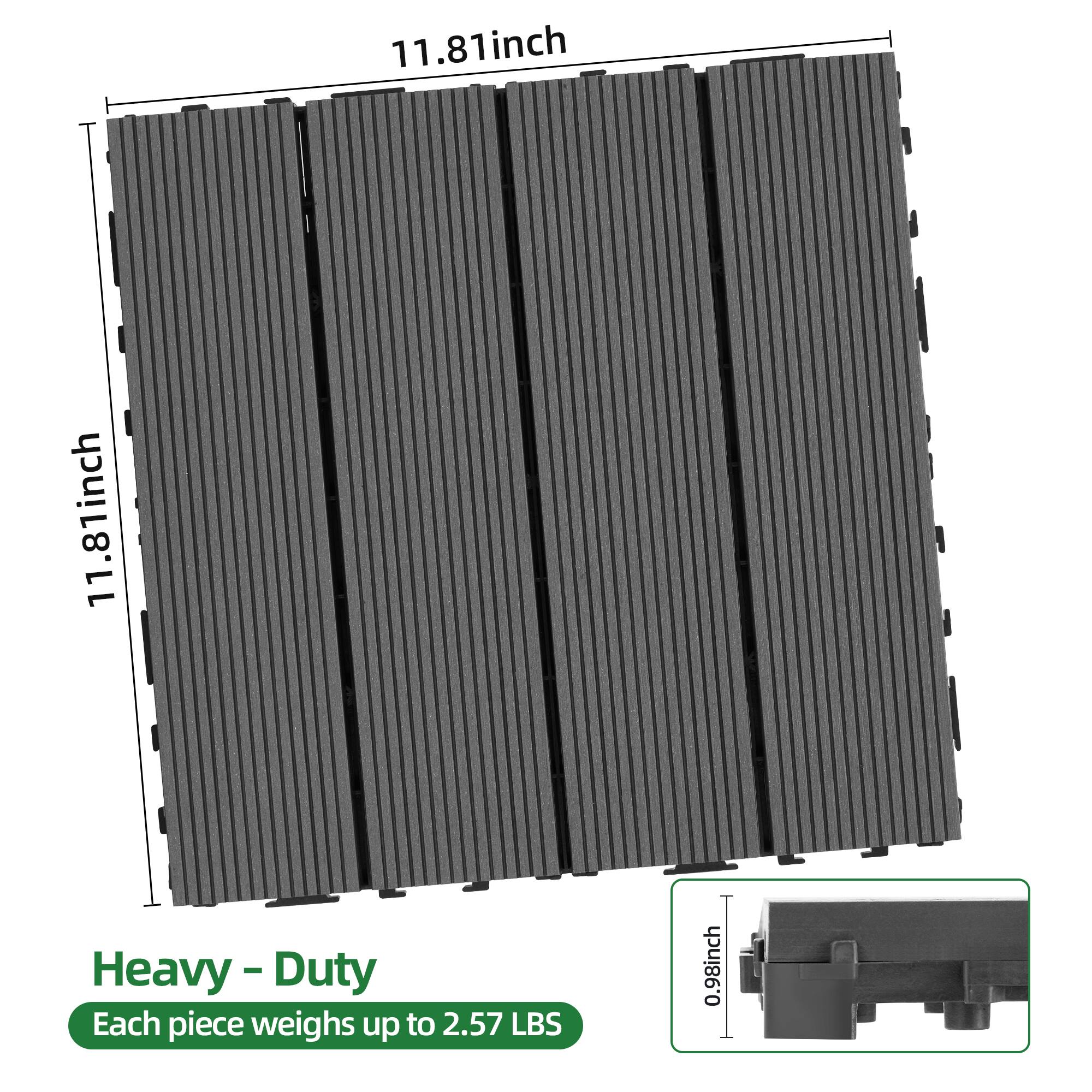 11.81 inch  
11.81 inch  
Heavy - Duty  
Each piece weighs up to 2.57 LBS  
0.98 inch