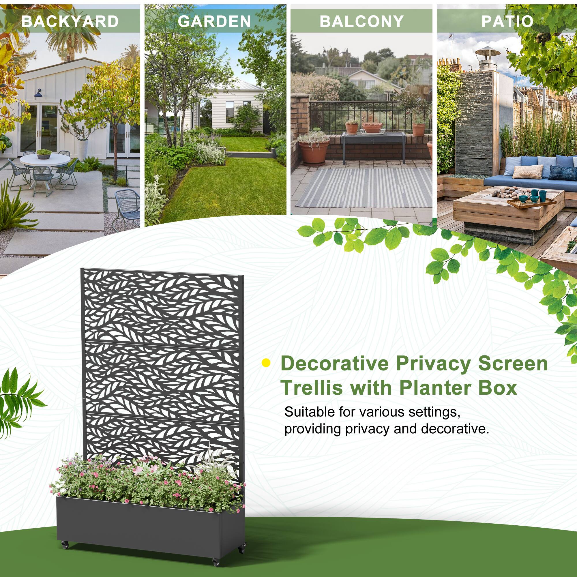 BACKYARD GARDEN BALCONY PATIO

Decorative Privacy Screen Trellis with Planter Box

Suitable for various settings, providing privacy and decorative.