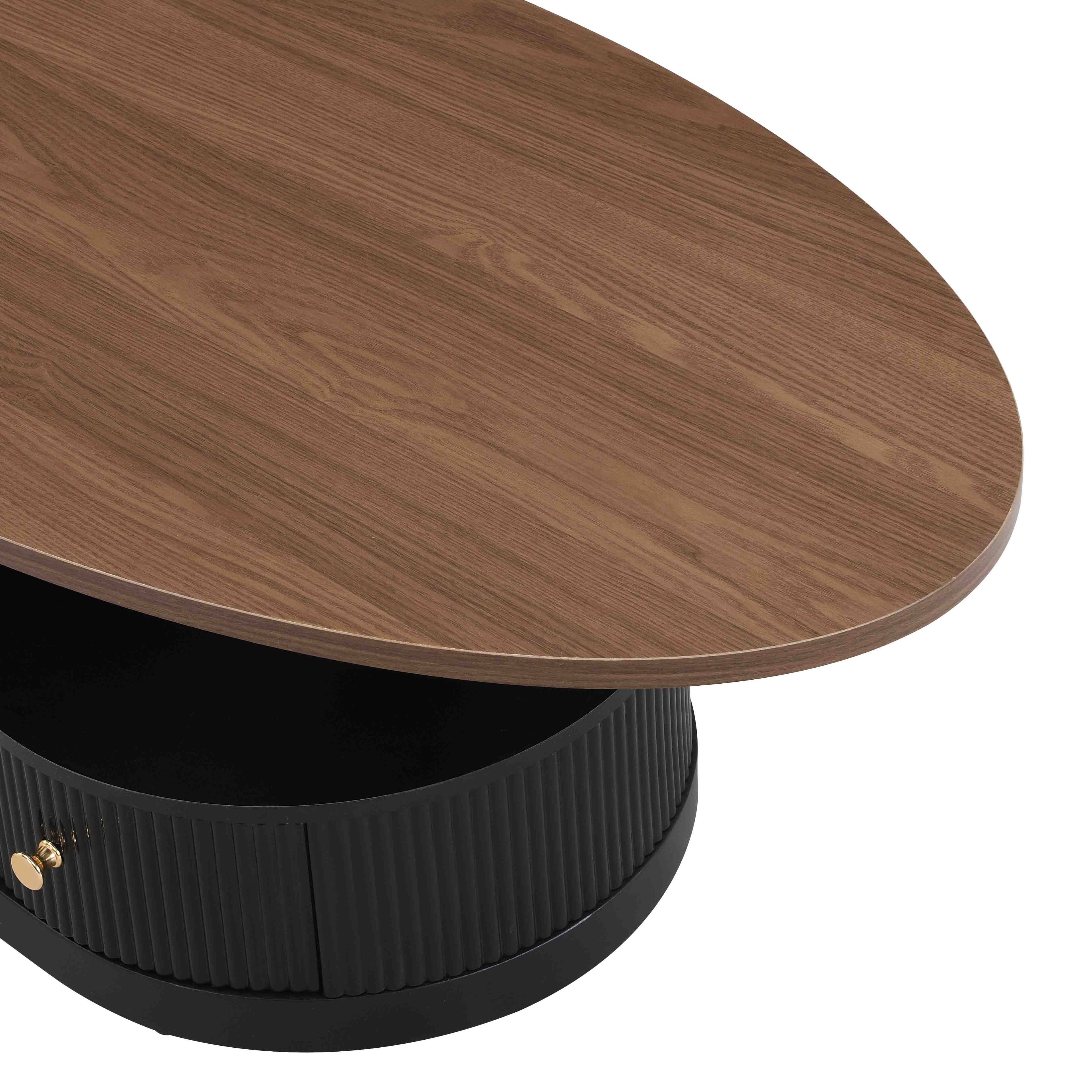 Alt View 6. Loheer - Loheer Luxury Nesting Coffee Table Set of 2 Oval and Round Center Table with Storage Black - Black.