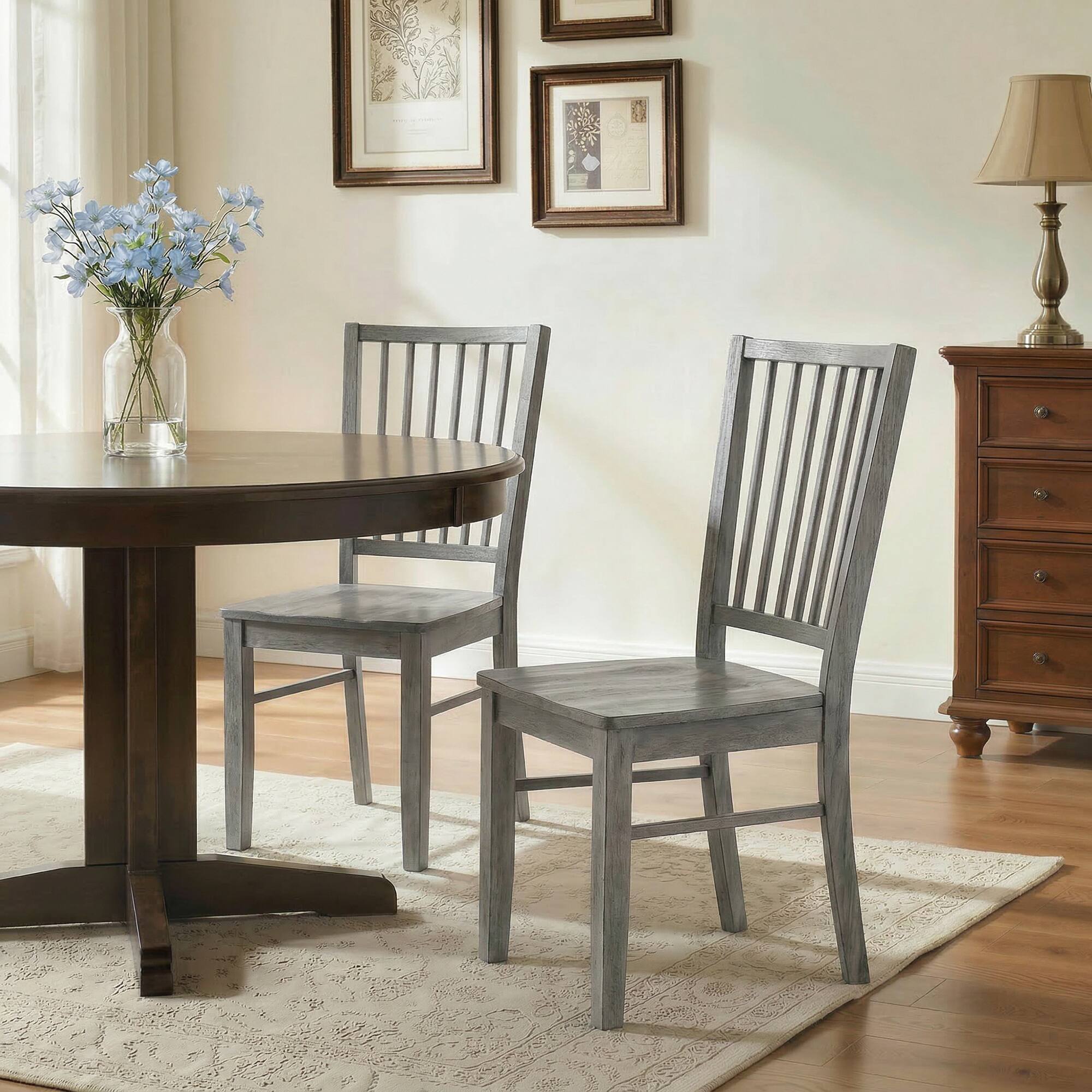 Alt View 1. Homcom - Chairs Set of 2 Ergonomic Solid Wood, Armless Kitchen Chairs with Rubberwood Legs - Rustic Gray.