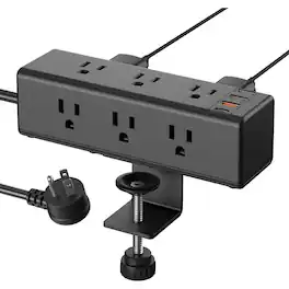 PARKER SLATER - Desk Clamp Power Strip with 9 Outlets, USB-A & USB-C, Fast Charging, Surge Protector, 6FT Flat Plug, Fits 1.6" Desk Edge - Black