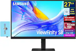 Samsung - 27" 4K UHD IPS Monitor with HDR10, Anti Glare, VESA Mount, Flicker Free, Displayport, HDMI & DKZ Hub, BlackColor - Black