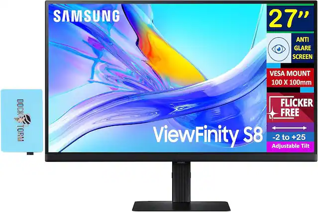 SAMSUNG 27" ANTI GLARE SCREEN VESA MOUNT 100 X 100mm DOCK TORM KE-TORM FLICKER FREE ViewFinity S8 -2 to +25 Adjustable Tilt