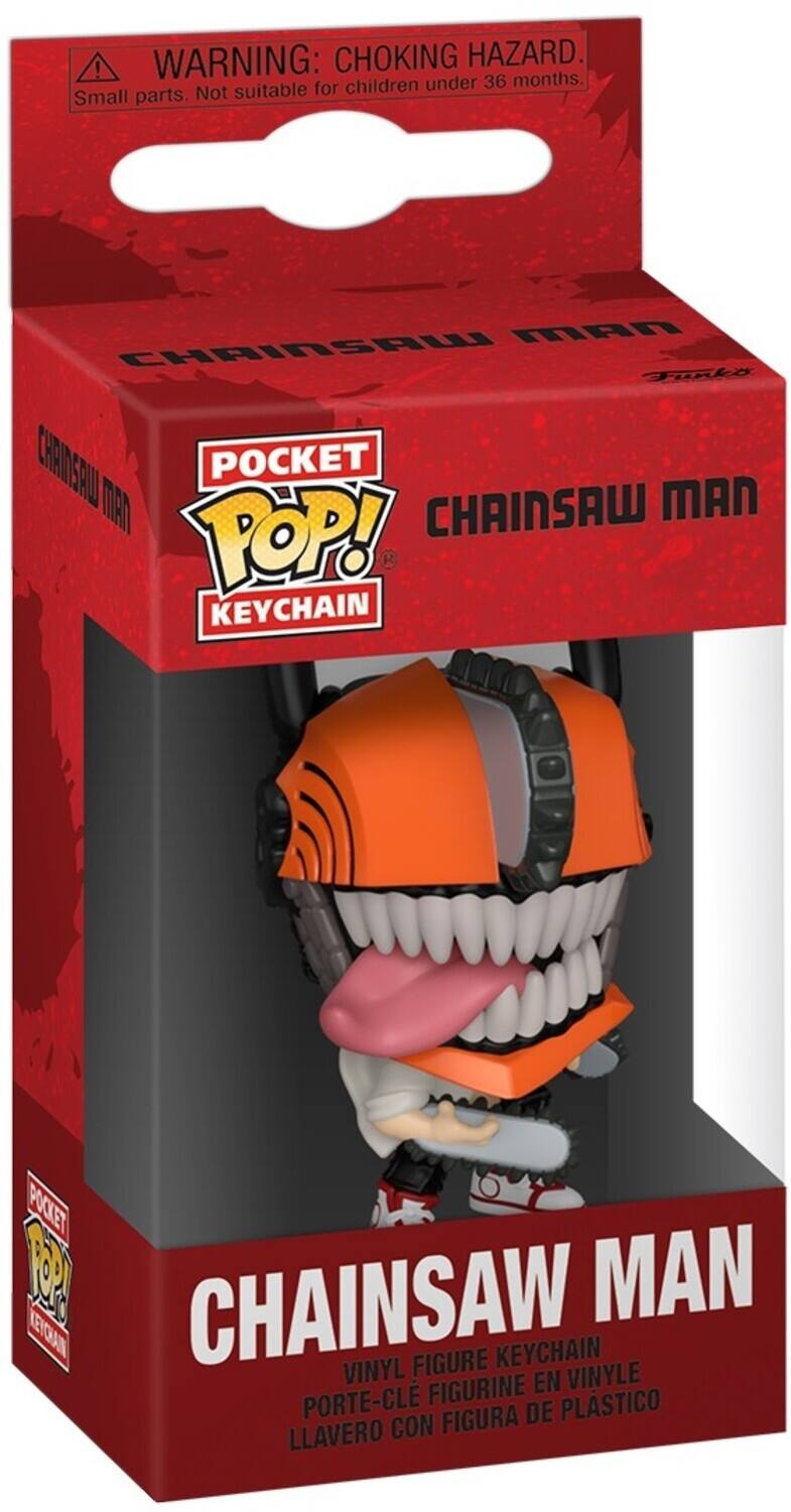 WARNING: CHOKING HAZARD. Small parts: Not suitable for children under 36 months. POCKET POP! CHAINSAW MAN KEYCHAIN. CHAINSAW MAN POCKET FIGURINE EN VINYLE LLAVERO CON FIGURA DE PLSTICO.