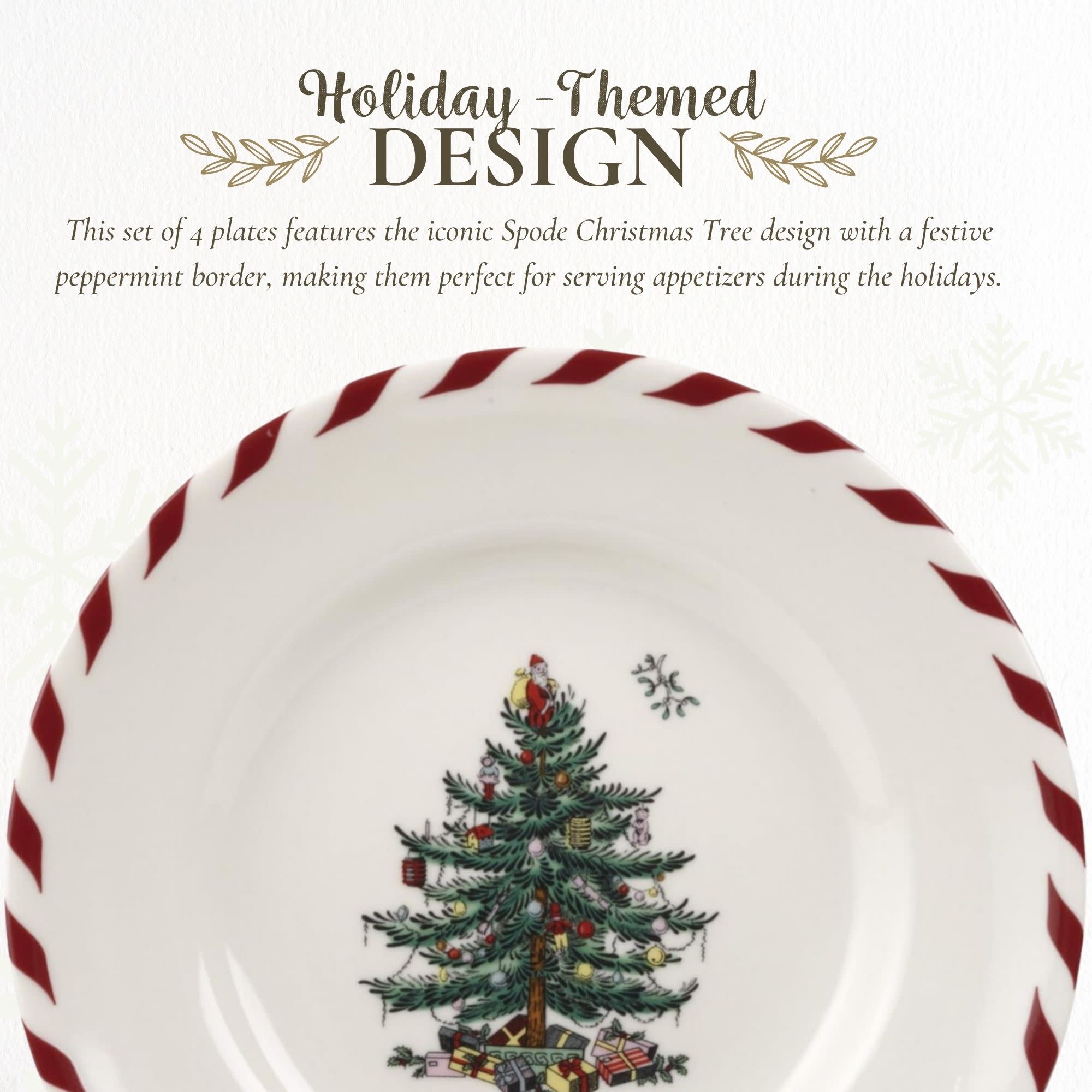 Spode Christmas Tree, 4 Piece Canape Plates Peppermint Multicolored ...
