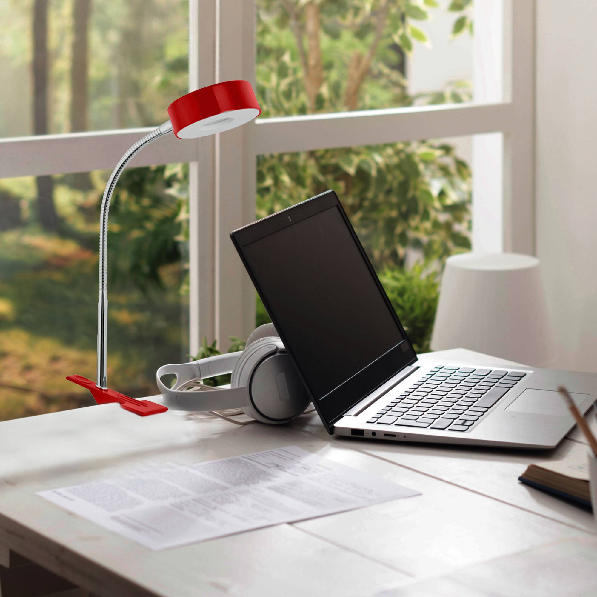 Alt View 10. Globe Electric - Globe Electric 8.46" 5W 250 Lumens LED Integrated Goose Neck Clip Lamp, Red - Red.