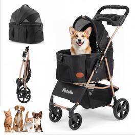 Gymax - 3-in-1 Pet Stroller for Small Medium Dogs w/ Detachable Carrier Cup Holder - Black