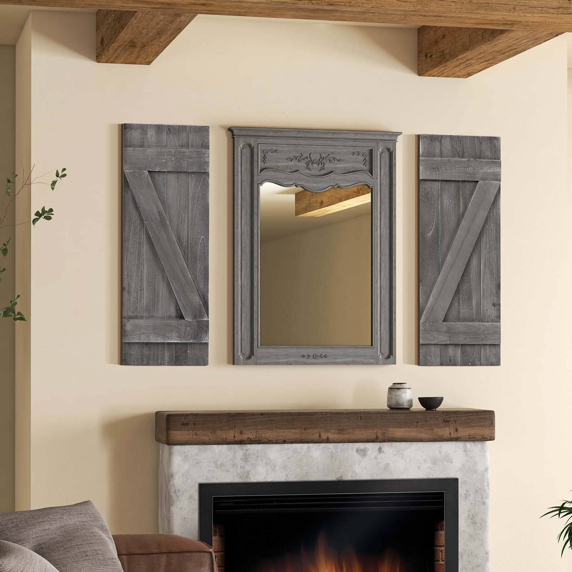 Alt View 3. Costway - Costway Window Shutter 2 PCS Reclaimed Paulownia Wood Wall Decor with Antiqued Surface - Dark Grey.