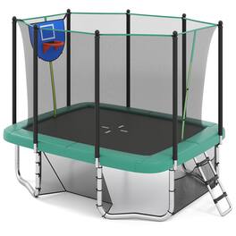 Gymax - 10 x 8 FT Heavy-Duty Trampoline w/Basketball Hoop Soccer Goal Non-Slip Ladder - Green