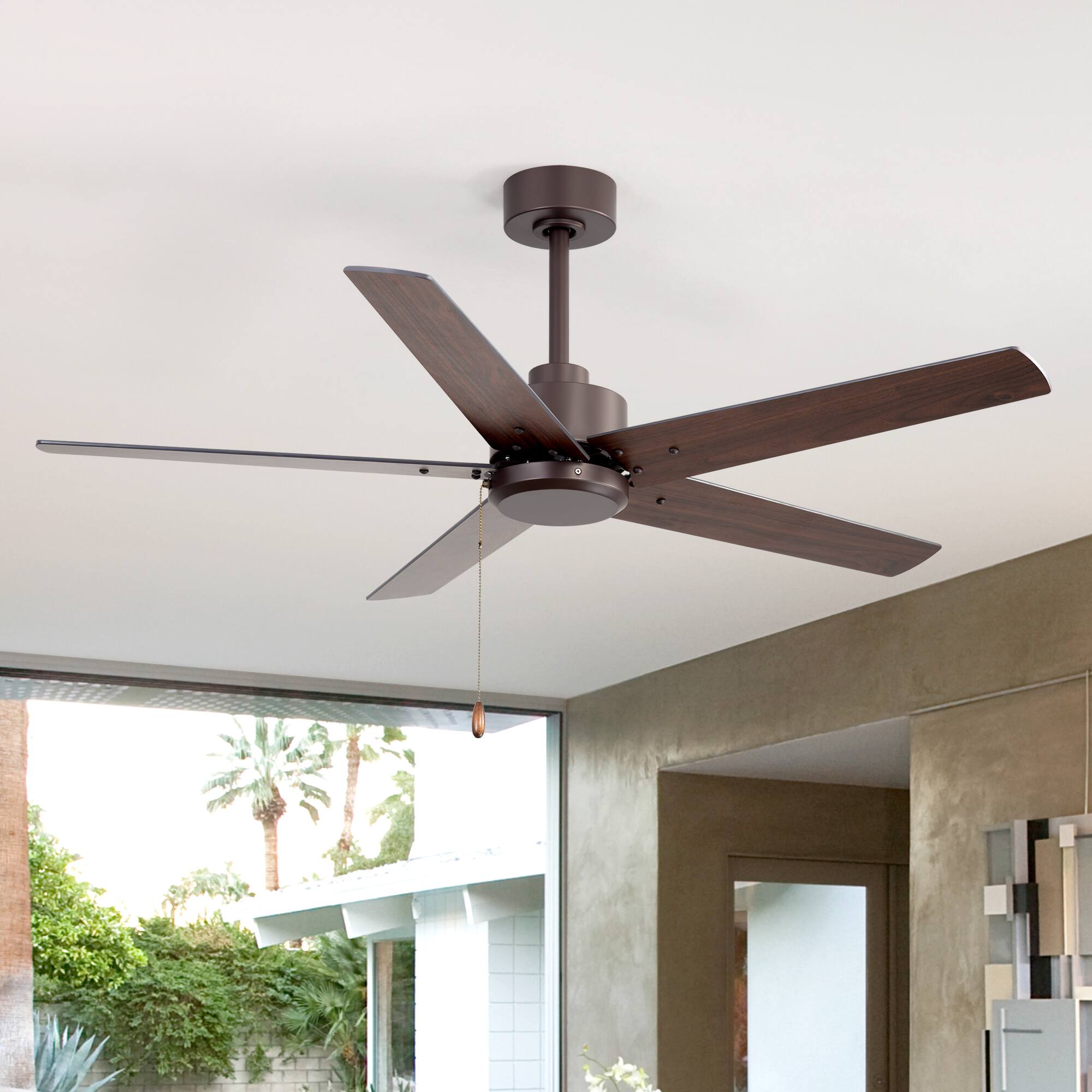 Back. Breezary - 52-Inch Indoor Ceiling Fan, No-Light, 5 Reversible Plywood Blades, 3-Speed AC Motor, 5/10'' Downrods, Pull Chain Control - Oil-rubbed Bronze.