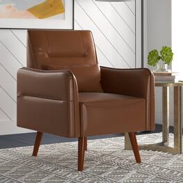 Boyel Living - Modern Retro Leather-Look Accent Chair Mid-Century Upholstered Armchair with Solid Wood Legs for Small Spaces - Brown
