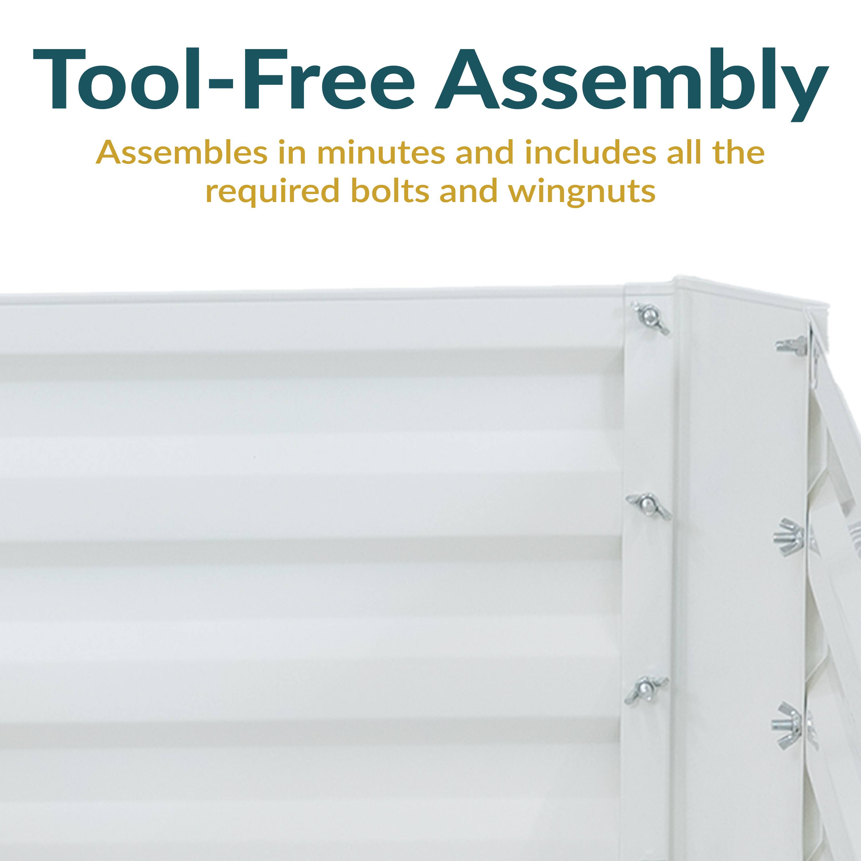 Tool-Free Assembly  
Assembles in minutes and includes all the required bolts and wingnuts