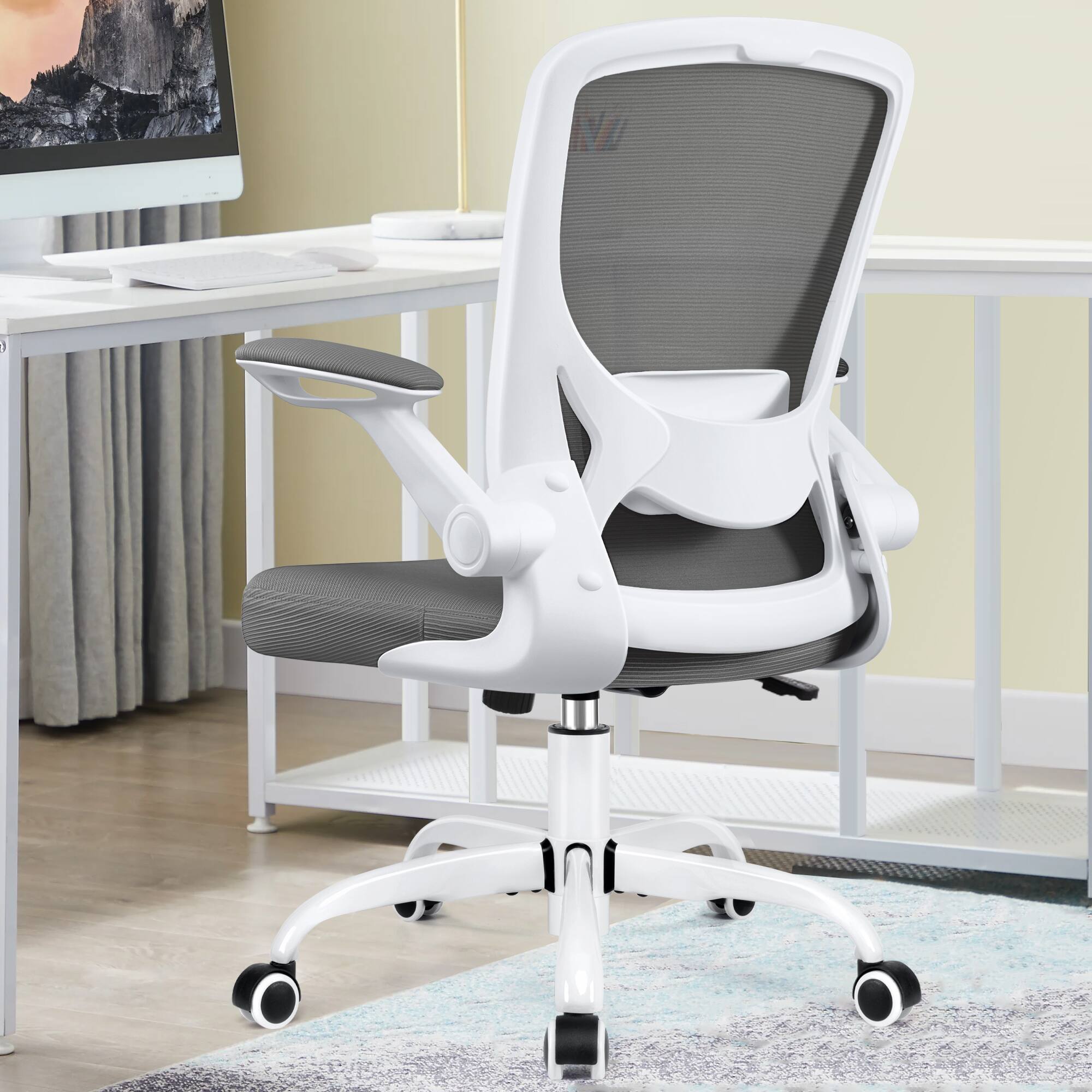 Alt View 4. KERDOM - Colorful Office Chair, Ergonomic Mesh Chair with Lumbar Support, Swivel Desk Chair with Flip-up Arms, Height Adjustable - Dark Grey.