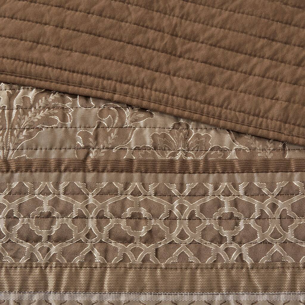 Alt View 5. Gracie Mills - Gracie Mills Bruce 6-Piece Reversible Jacquard Quilt Set with Throw Pillows - Brown/Gold.