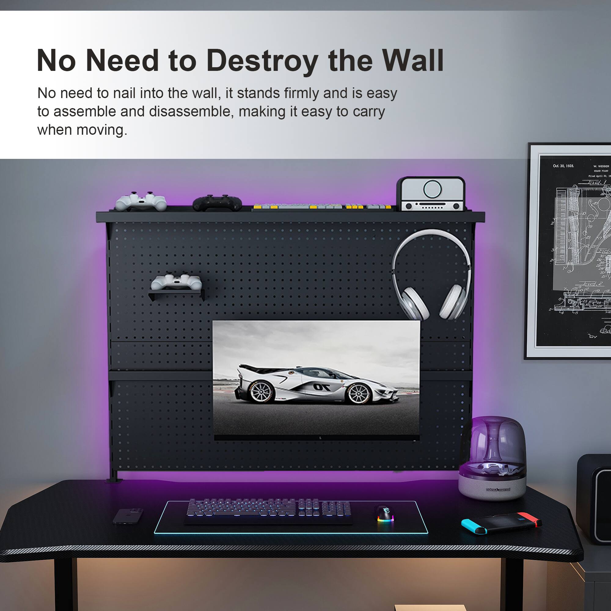 No Need to Destroy the Wall

No need to nail into the wall, it stands firmly and is easy to assemble and disassemble, making it easy to carry when moving.