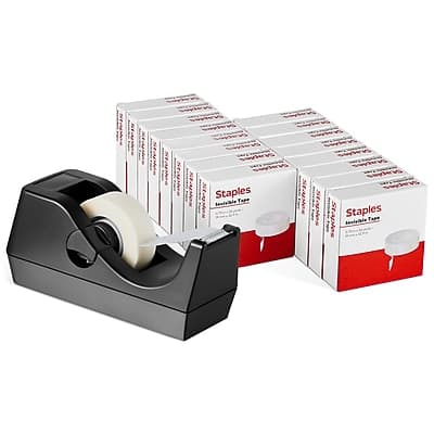 Staples - Invisible Tape with Dispenser, 0.75" x 36 yds., 1" Core, 16 Rolls/Pack - Clear