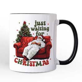 OrnamentallyYou - Funny Fat Santa Couch Mug, Just Waiting for Christmas Gift - White