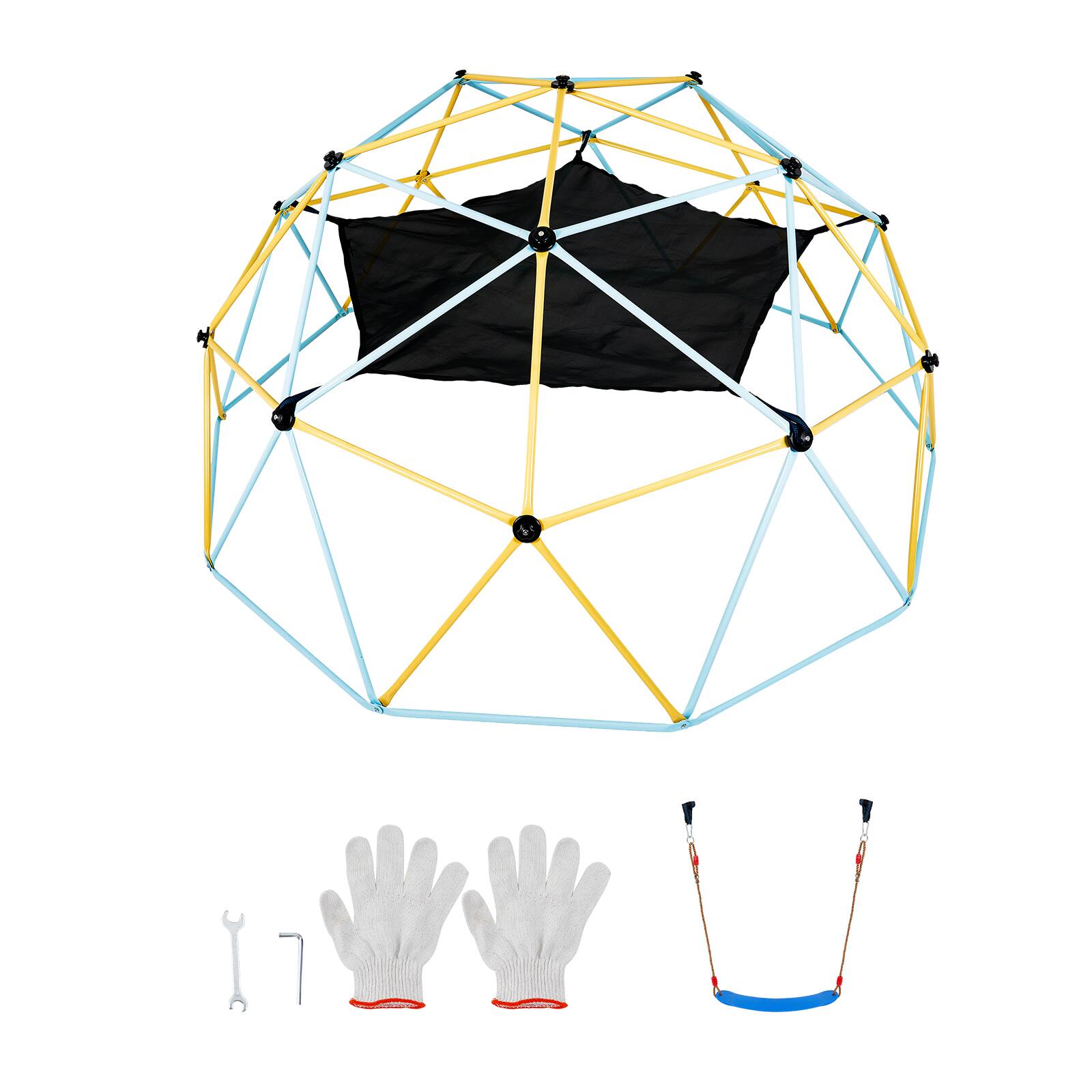 Alt View 5. VEVOR - Climbing Dome, for Kids 3 to 10 Years Old,10FT Geometric Dome Climber with Hammock and Swing - Blue;Yellow;Black.