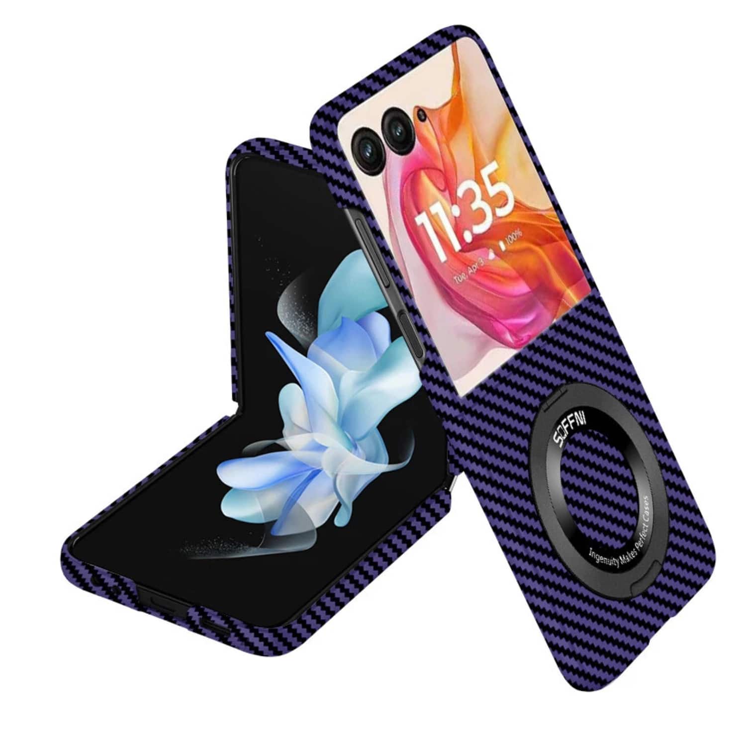 Stock Preferred - Carbon Fiber Magnetic Case with Ring Stand for Motorola Razr 2025 - Dark Purple