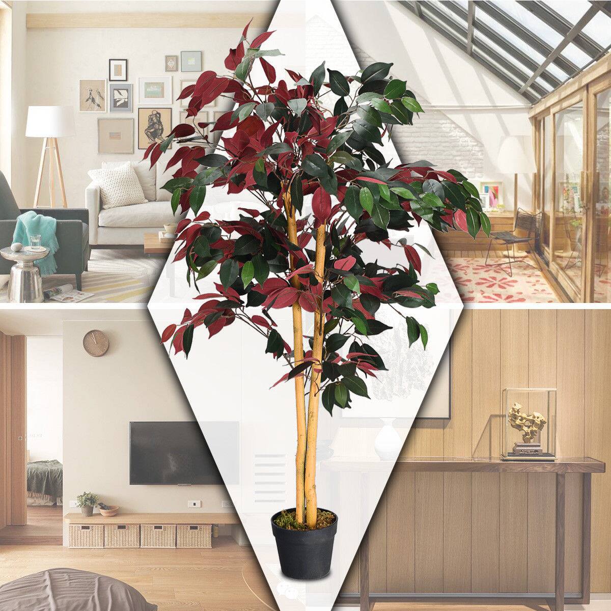 Alt View 4. Costway - Costway 4' Artificial Capensia Bush Red/Green Leaves Indoor Outdoor for Home Decor - Red,Green.