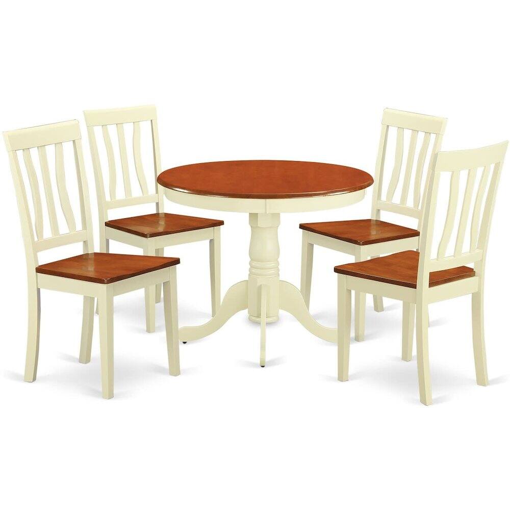 Angle. East West Furniture - 5 PC small Kitchen Table and Chairs set-Kitchen Table plus 4 Kitchen Dining Chairs - Buttermilk & Cherry.