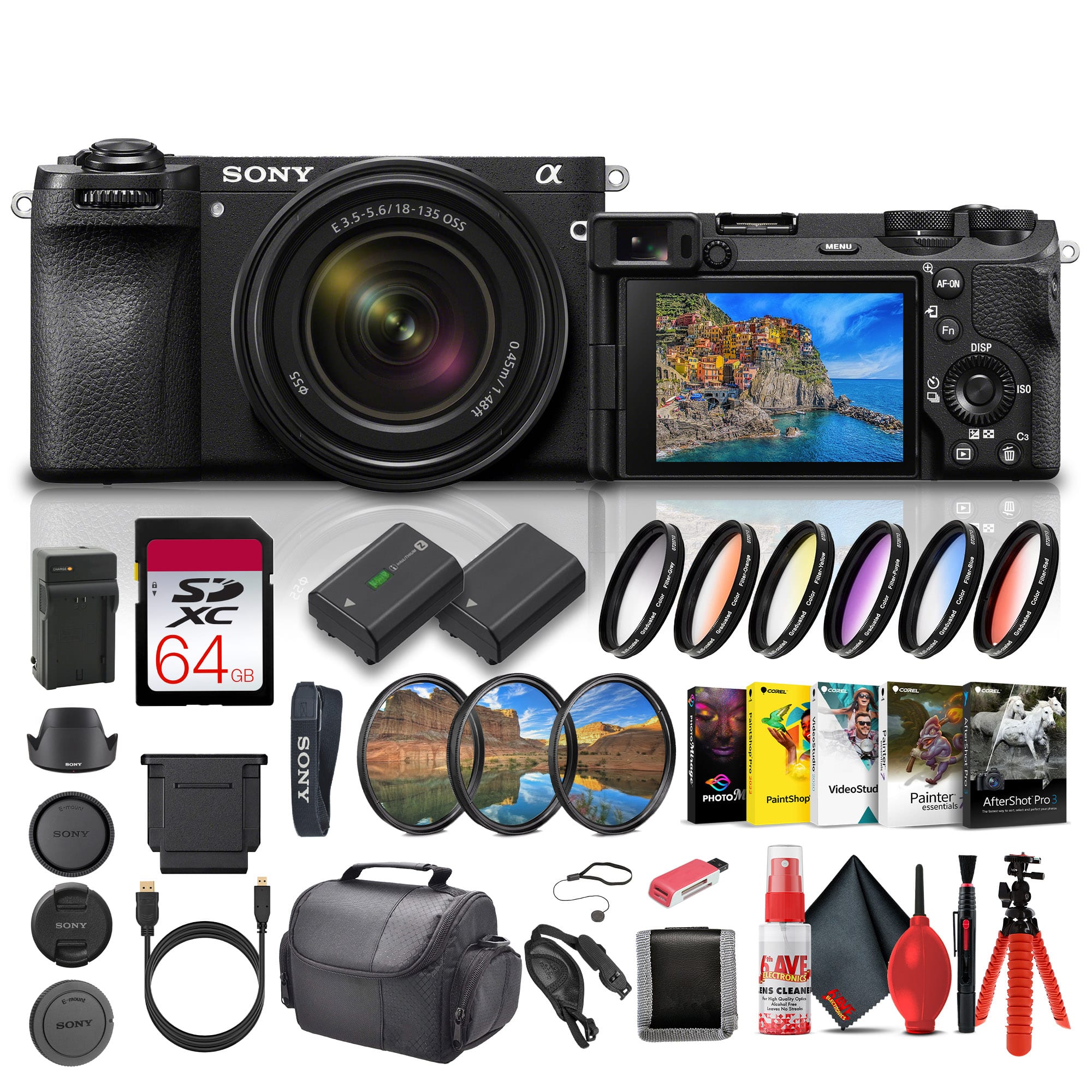 Sony - Alpha a6700 Camera with 18-135mm Lens Bundle + 64GB Card + Battery + Filter Kit + Charger + Accessories - Black