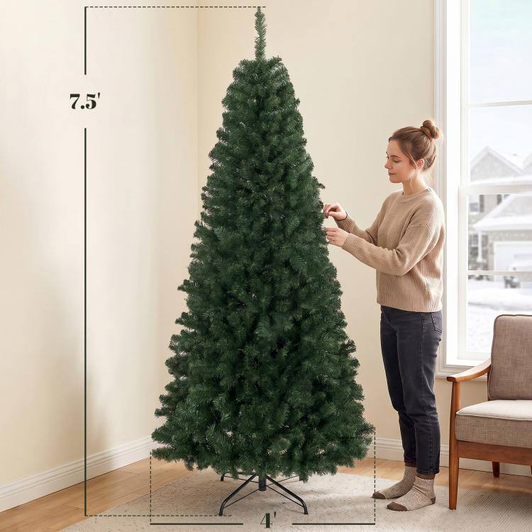 Alt View 3. PULUZ - 7.5 ft Artificial Christmas Tree, Norway Spruce Tree, Hinged Xmas Tree with Metal Stand - Green.