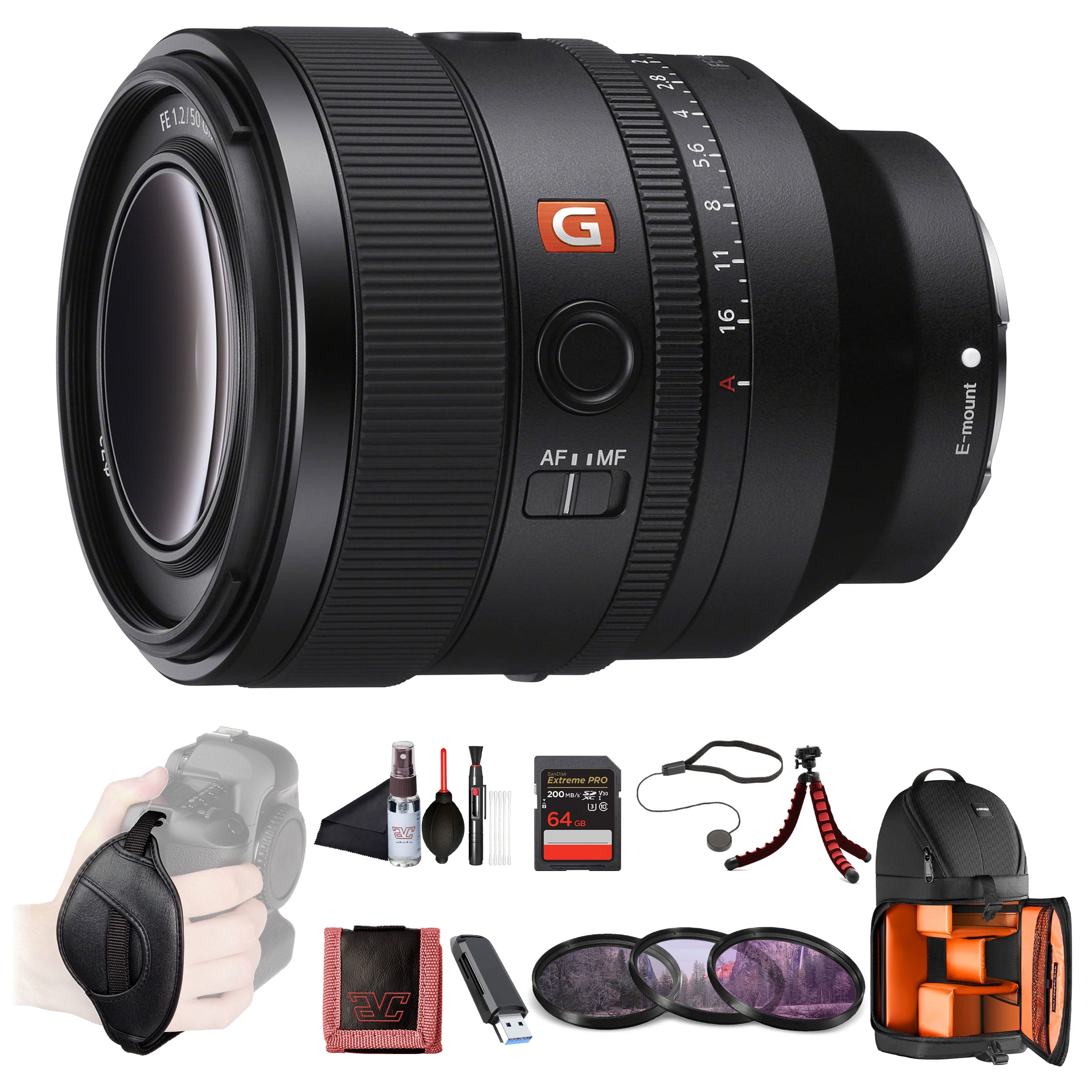 Sony - FE 50mm f/1.2 GM Lens (Sony E) (SEL50F12GM) + 64GB Memory Card + More Bundle - Black price history on PriceWatchPro