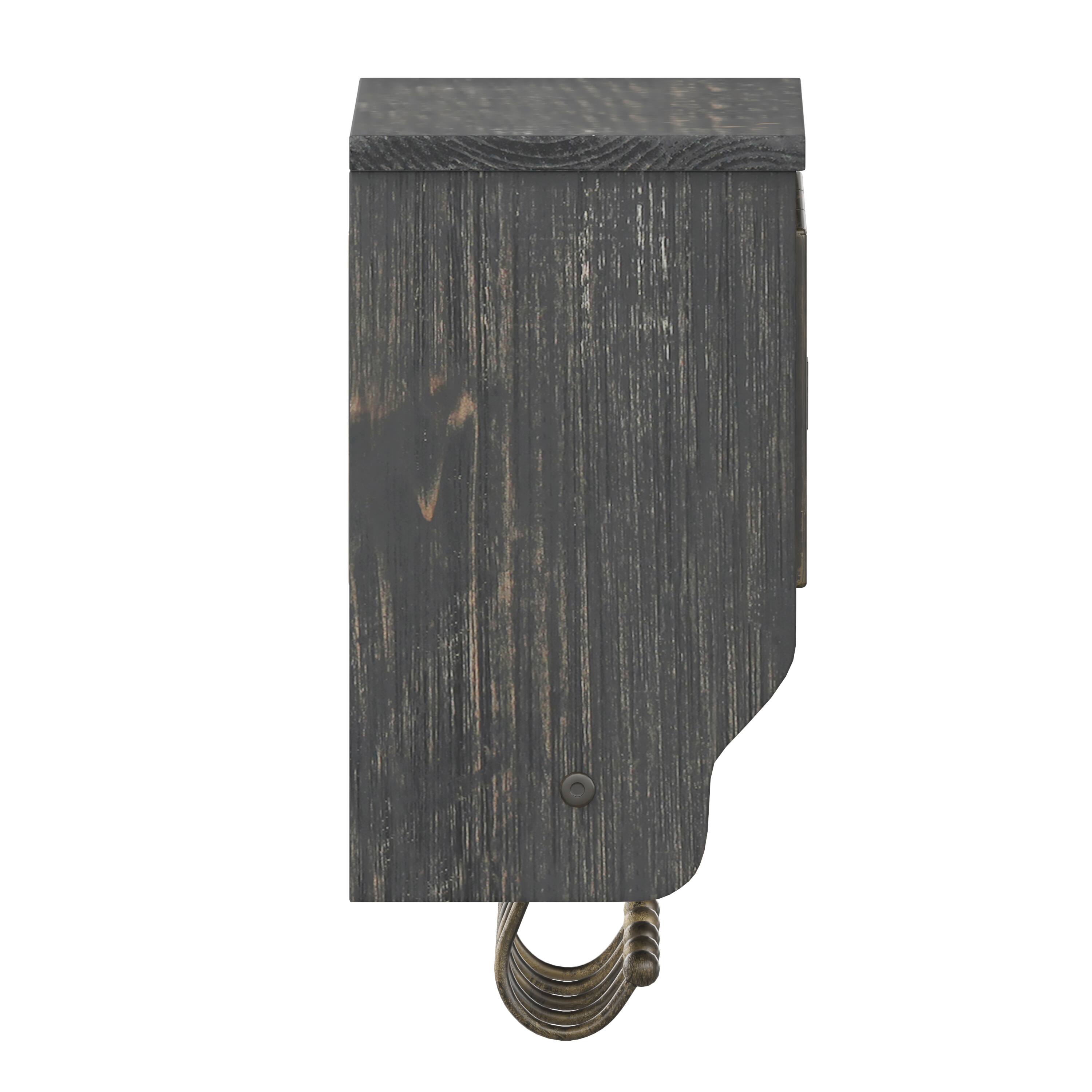 Alt View 8. Emma + Oliver - Mulhall Rustic Country Wall Mounted Shelf with 5 Adjustable Sliding Hooks and Three Wire Storage Baskets - Black Wash.