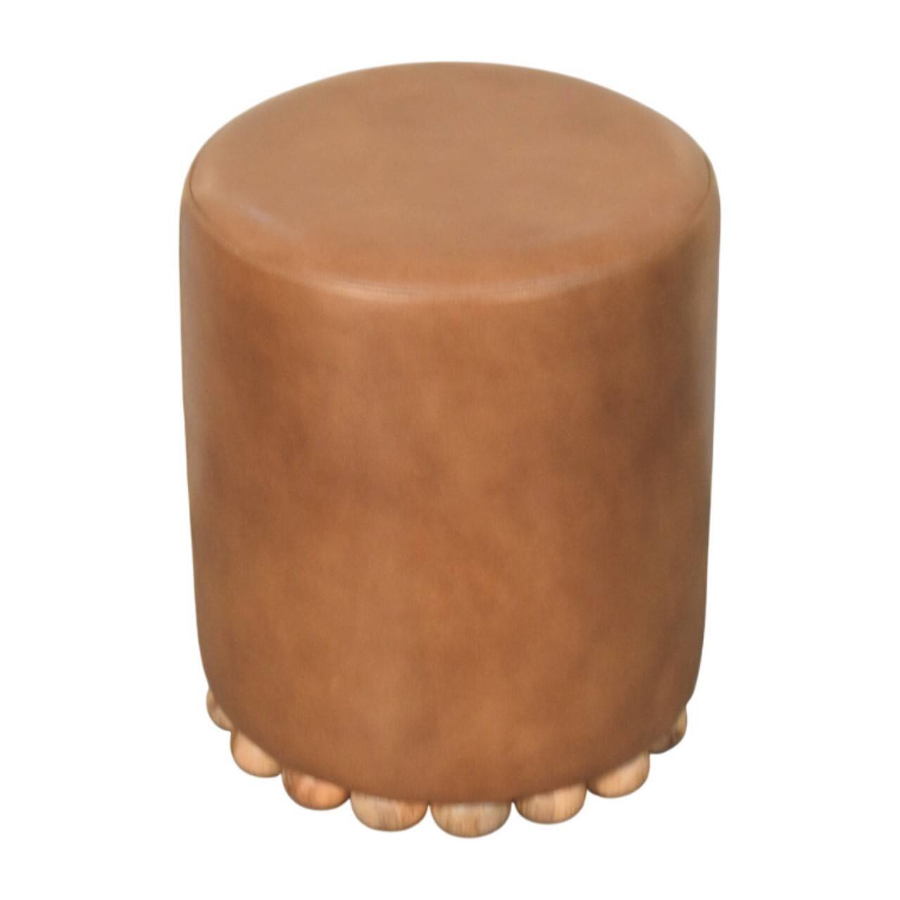 Left. Artisan Furniture - Artisan Furniture Solid Wood Bola Leather Stool - Beige.